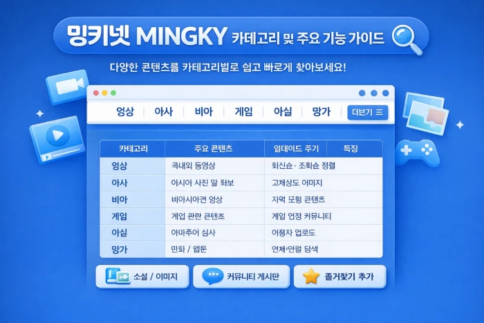 밍키넷 카테고리 및 기능 가이드